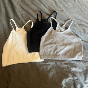 Ribbed Scoop Crop Tank Trio - Black, White, Gray